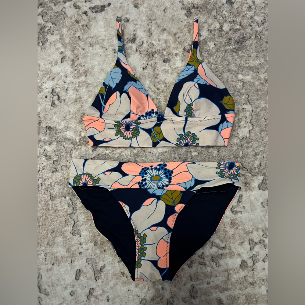 Floral Print Navy & Coral Women's Bikini Set